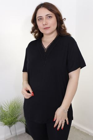 RENKTE DANTEL GÜPÜR BÜYÜK BEDEN SİYAH BLUZ