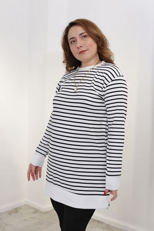 RENKTE BÜYÜK BEDEN ÇİZGİLİ BEYAZ SWEAT & TUNİK