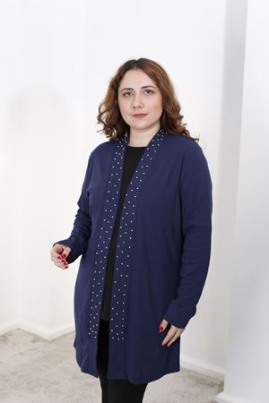 RENKTE İNCİLİ TASARIM BÜYÜK BEDEN LACİVERT CEKET