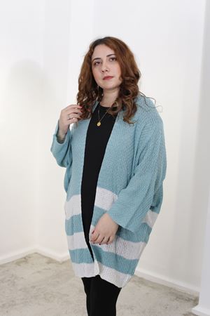 RENKTE YARASA KOL ŞERİTLİ TURKUAZ TRİKO HIRKA