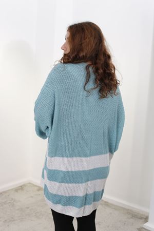 RENKTE YARASA KOL ŞERİTLİ TURKUAZ TRİKO HIRKA