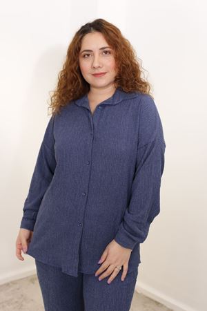 RENKTE BÜYÜK BEDEN İNDİGO GÖMLEK PANTOLON TAKIMI