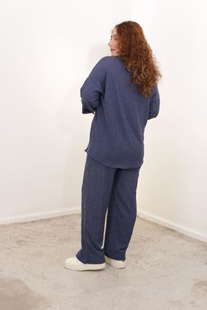 RENKTE BÜYÜK BEDEN İNDİGO GÖMLEK PANTOLON TAKIMI