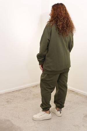 RENKTE BATTAL ÜÇ İPLİK ŞARDONLU FERMUARLI HAKİ EŞOFMAN TAKIMI