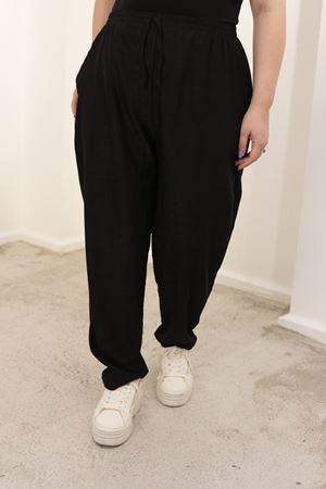 RENKTE FİTİLLİ ESNEK BÜYÜK BEDEN SİYAH PANTOLON