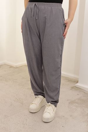 RENKTE FİTİLLİ ESNEK BÜYÜK BEDEN FÜME PANTOLON