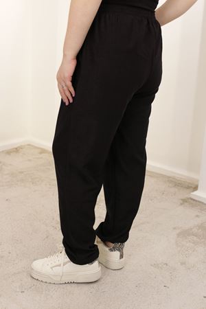 RENKTE FİTİLLİ ESNEK BÜYÜK BEDEN SİYAH PANTOLON