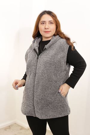 RENKTE BATTAL BEDEN ÖZEL ÜRETİM GRİ PELUŞ YELEK