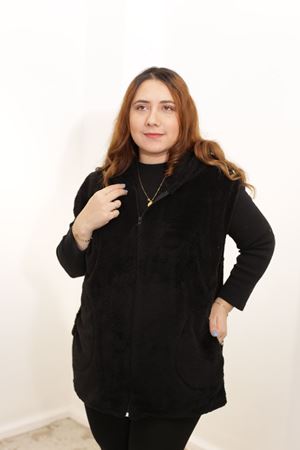 RENKTE BATTAL BEDEN ÖZEL ÜRETİM SİYAH PELUŞ YELEK