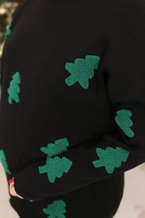 RENKTE YILBAŞI AĞAÇLI SİYAH ÇELİK TRİKO KAZAK