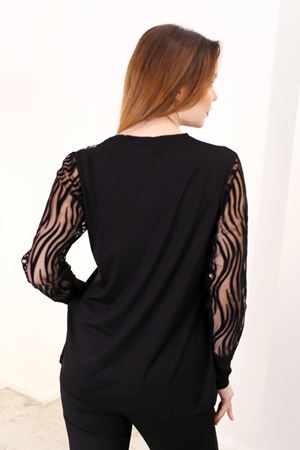 RENKTE PUL PAYET DETAY GENİŞ KESİM SİYAH BLUZ