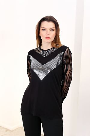 RENKTE PUL PAYET DETAY GENİŞ KESİM SİYAH BLUZ