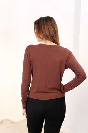 RENKTE ORJİNAL MARKA BÜYÜK BEDEN V YAKA KAHVERENGİ BLUZ