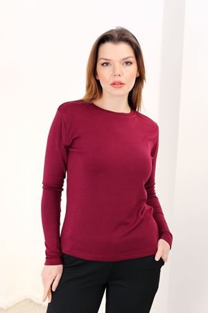 RENKTE ORJİNAL MARKA BÜYÜK BEDEN BASİC YAKA BORDO BLUZ