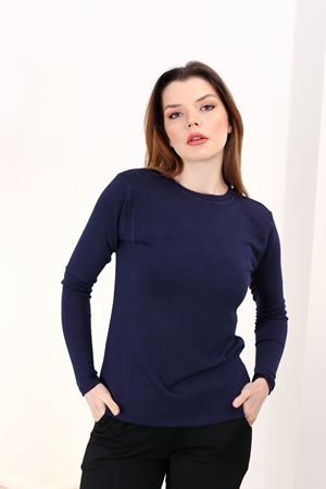 RENKTE ORJİNAL MARKA BÜYÜK BEDEN BASİC YAKA LACİVERT BLUZ