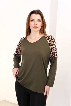 RENKTE KOLLARI LEOPAR DESEN HAKİ YEŞİL BLUZ