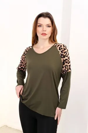 RENKTE KOLLARI LEOPAR DESEN HAKİ YEŞİL BLUZ