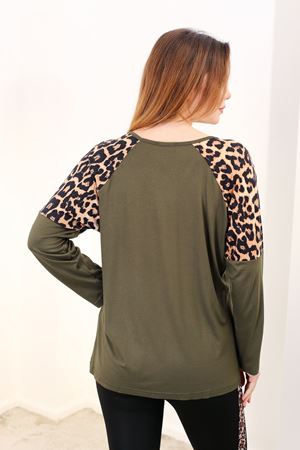 RENKTE KOLLARI LEOPAR DESEN HAKİ YEŞİL BLUZ