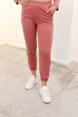 RENKTE GENİŞ KESİM BEYAZ DETAYLI PUDRA PEMBE TAKIM