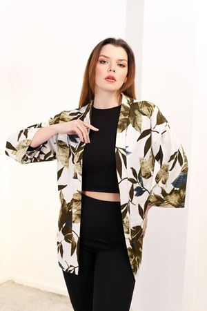 RENKTE GENİŞ KESİM DESENLİ KİMONO CEKET