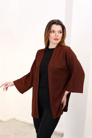 RENKTE GENİŞ KESİM KAHVERENGİ KİMONO CEKET