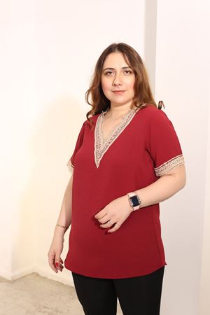RENKTE BÜYÜK BEDEN GÜPÜRLÜ BORDO BLUZ