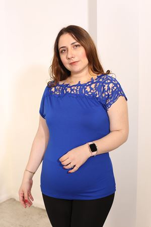 RENKTE BÜYÜK BEDEN ROBASI GÜPÜRLÜ SAKS BLUZ