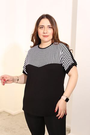 RENKTE BÜYÜK BEDEN SİYAH ÇİZGİLİ BLUZ