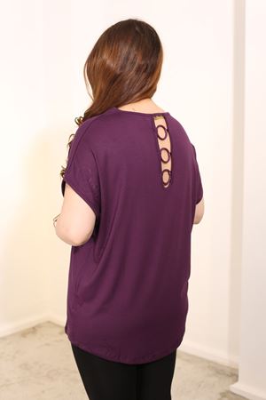 RENKTE BÜYÜK BEDEN SIRTI HALKALI MOR BLUZ