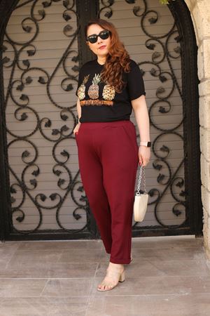 RENKTE DUBLE PAÇA CEPLİ BORDO ESNEK PANTOLON