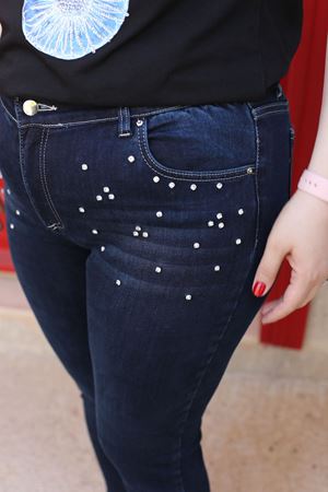 RENKTE KOT PANTOLON BÜYÜK BEDEN TAŞLI LACİVERT JEAN