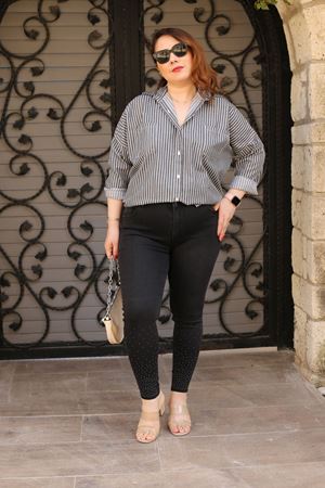 RENKTE KOT PANTOLON BÜYÜK BEDEN PAÇA TAŞLI ANTRASİT JEAN