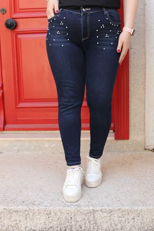 RENKTE KOT PANTOLON BÜYÜK BEDEN TAŞLI LACİVERT JEAN