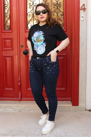 RENKTE KOT PANTOLON BÜYÜK BEDEN TAŞLI LACİVERT JEAN