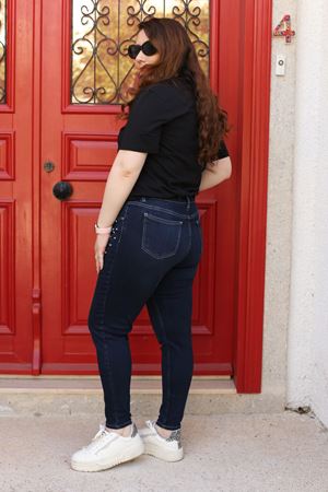 RENKTE KOT PANTOLON BÜYÜK BEDEN TAŞLI LACİVERT JEAN