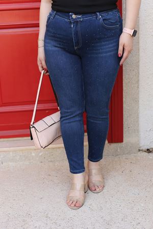 RENKTE KOT PANTOLON BÜYÜK BEDEN TAŞLI MAVİ JEAN