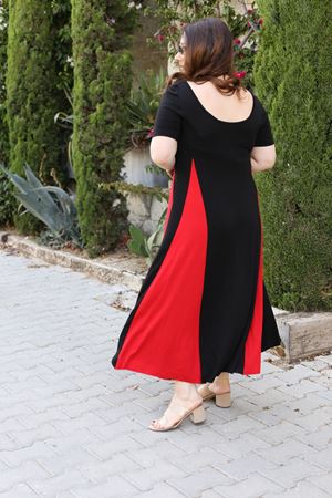 RENKTE BÜYÜK BEDEN STANDART ESNEK U YAKA ELBİSE