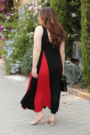 RENKTE BÜYÜK BEDEN ESNEK KALIN ASKILI ELBİSE