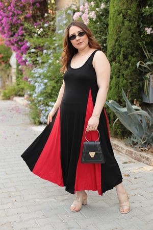 RENKTE BÜYÜK BEDEN ESNEK KALIN ASKILI ELBİSE