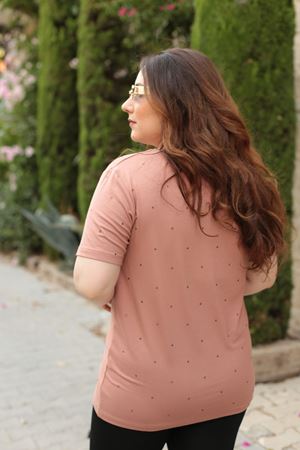 RENKTE BÜYÜK BEDEN TAŞLI PUDRA PEMBE BLUZ
