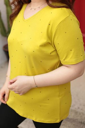 RENKTE BÜYÜK BEDEN TAŞLI YAĞ YEŞİLİ BLUZ