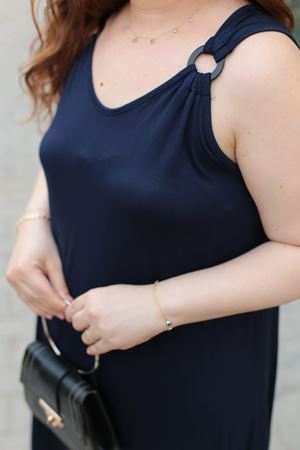 RENKTE BÜYÜK BEDEN HALKALI LACİVERT ELBİSE