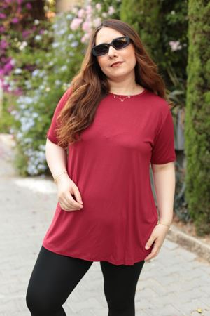 RENKTE BÜYÜK BEDEN BASİC YAKA BORDO BLUZ