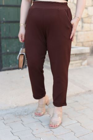 RENKTE DUBLE PAÇA CEPLİ KAHVERENGİ ESNEK PANTOLON