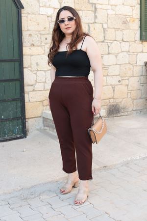 RENKTE DUBLE PAÇA CEPLİ KAHVERENGİ ESNEK PANTOLON