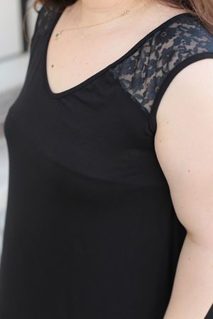 RENKTE BÜYÜK BEDEN DANTEL DETAYLI ELBİSE