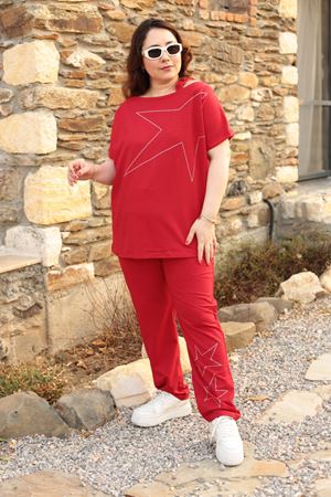 RENKTE BÜYÜK BEDEN YILDIZLI TAŞLI TAKIM