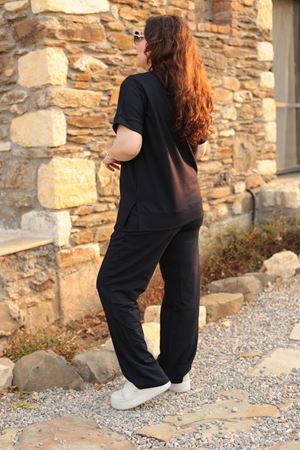 RENKTE BÜYÜK BEDEN ALT ÜST BASİC LACİVERT TAKIM