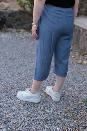 RENKTE BÜYÜK BEDEN TENSEL KUMAŞ LACİVERT KAPRİ