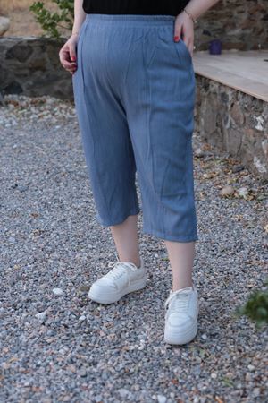 RENKTE BÜYÜK BEDEN TENSEL KUMAŞ LACİVERT KAPRİ